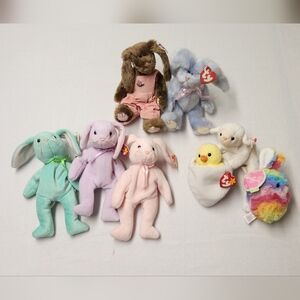 TY Beanie Babies Easter Spring Pastel Bunny, Lamb & Chick Plush Lot (8)
